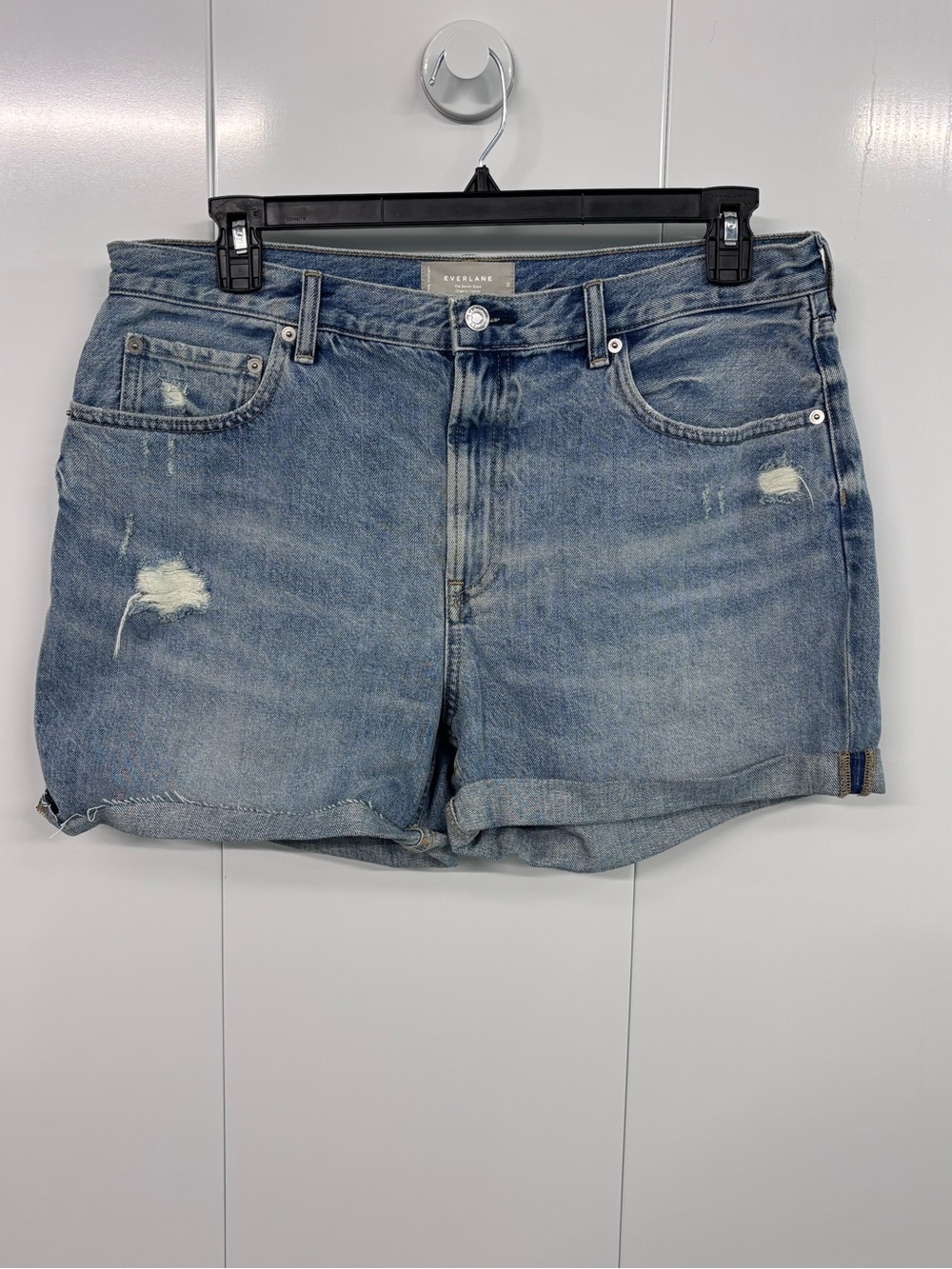 Everlane The Denim Short organic cotton distressed rolled Size 32 Sustainable